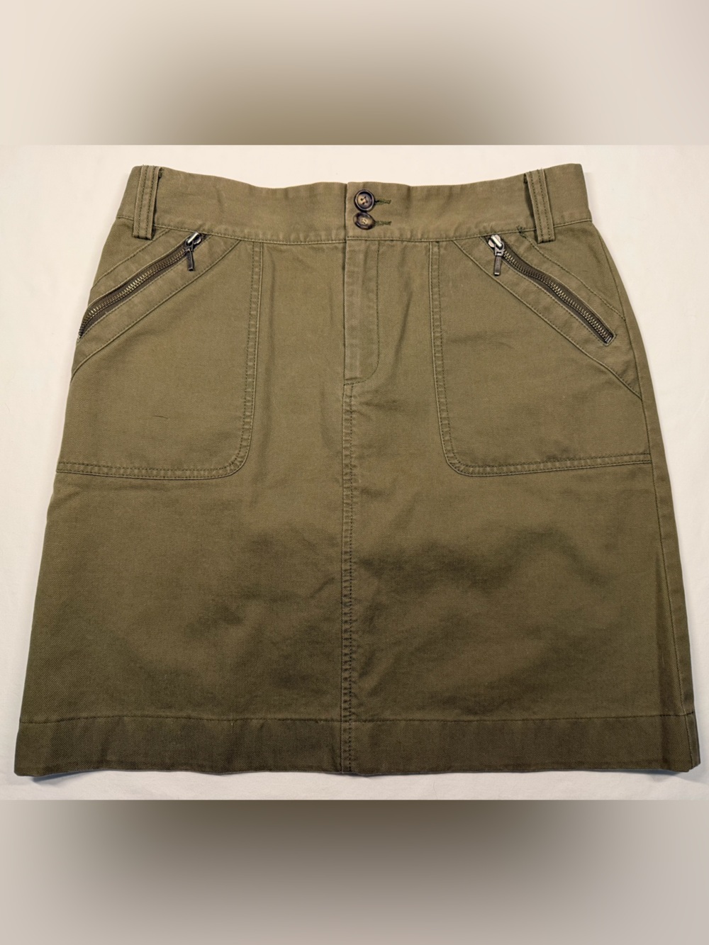 Banana Republic Woman's 8 Olive Utility Mini Skirt with Zip Pockets